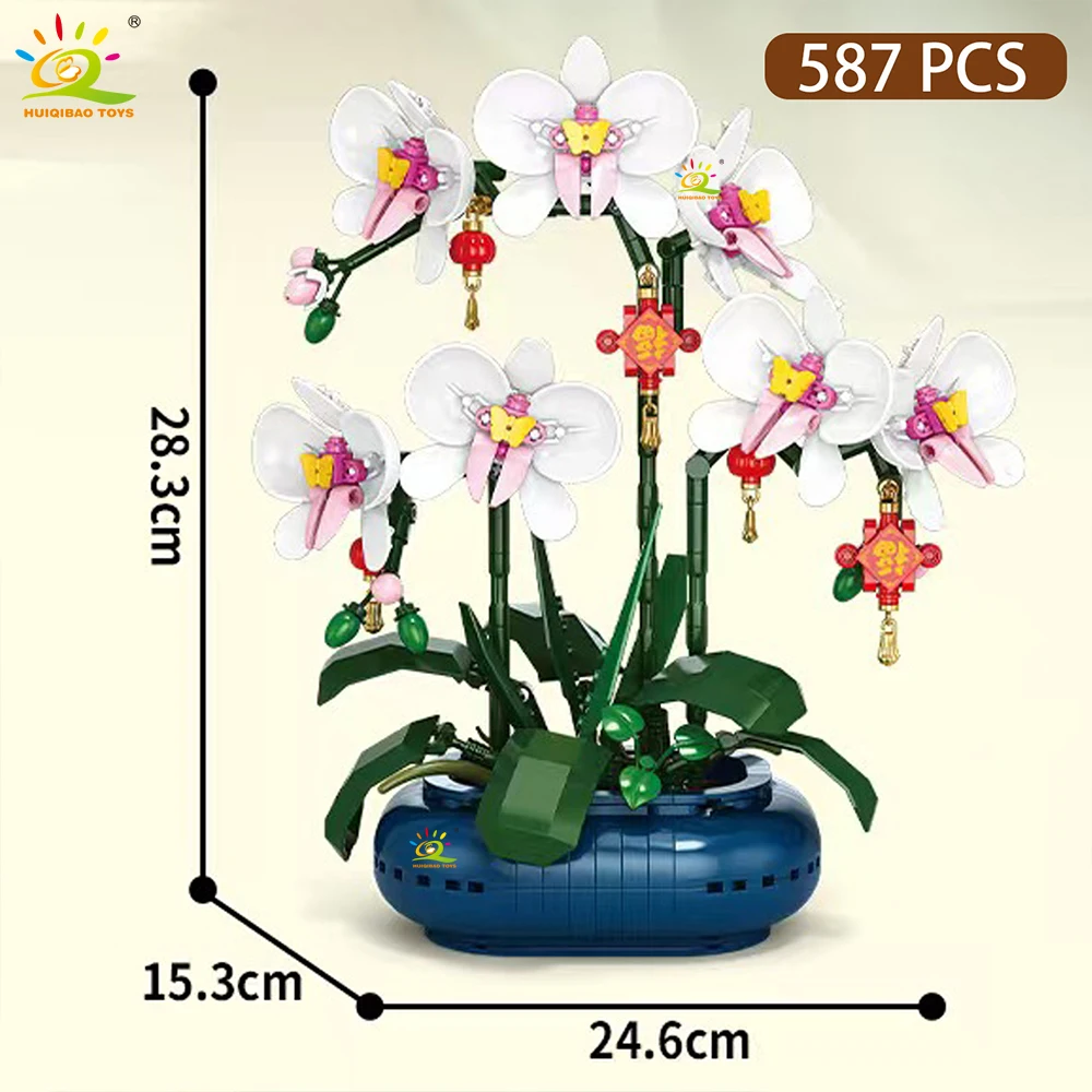 Bloques De Construcción De Ramo De Orquídeas En Maceta De 587 Piezas Moc