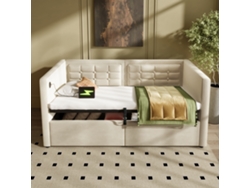 Sofá Cama Tapizado 90x200 Cm, Cama Individual Sofá Cama Con Almacenaje Hidráulico Y Estación De Carga Usb Y Tipo-c, Beige, Sin Colchón.