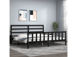Estructura De Cama Con Cabecero Madera Maciza Negro 200x200 Cm