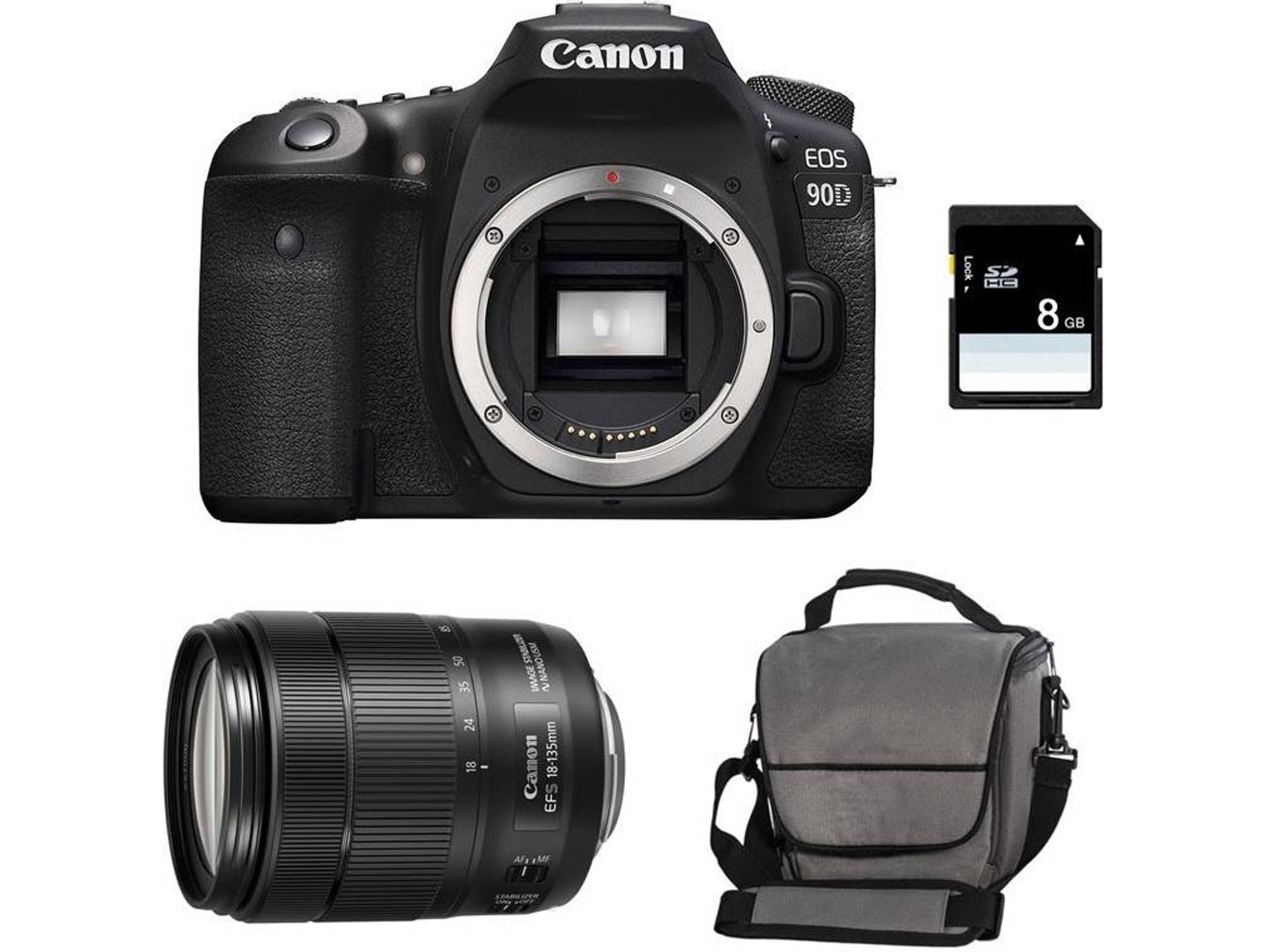 Kit Cámara CANON EOS 90D + 18-135mm IS USM + SanDisk 8 GB + Bolsa (APS-C)