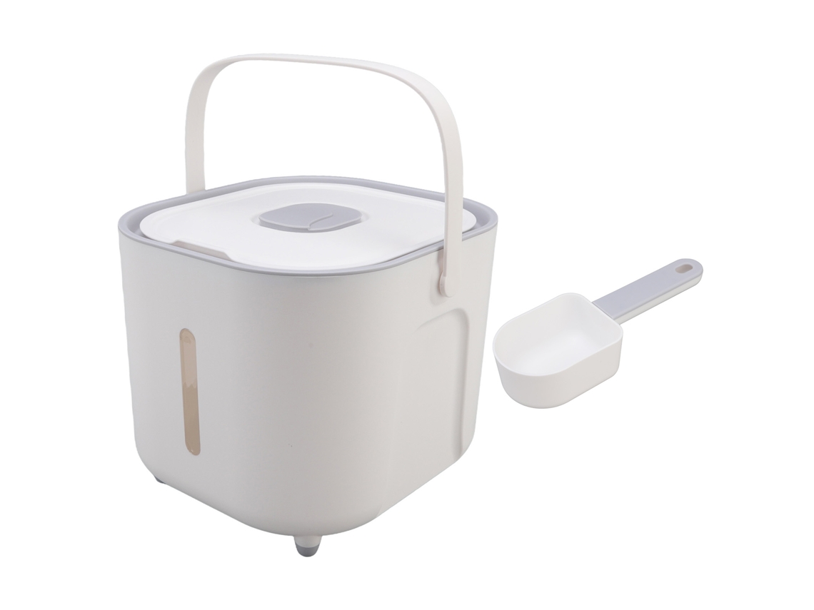 Dispensador De Arroz Hermético, A Prueba De Insectos, Para Almacenar Granos, Tapa Sellada De Pp, Diseño A Prueba De Derrames, Gris/blanco