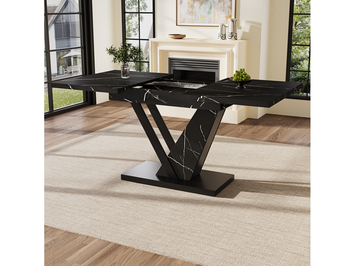 Mesa Extensible Teleskópica 120-160*75cm - Mesa De Cocina, Diseño Con Patrón Mármol Negro