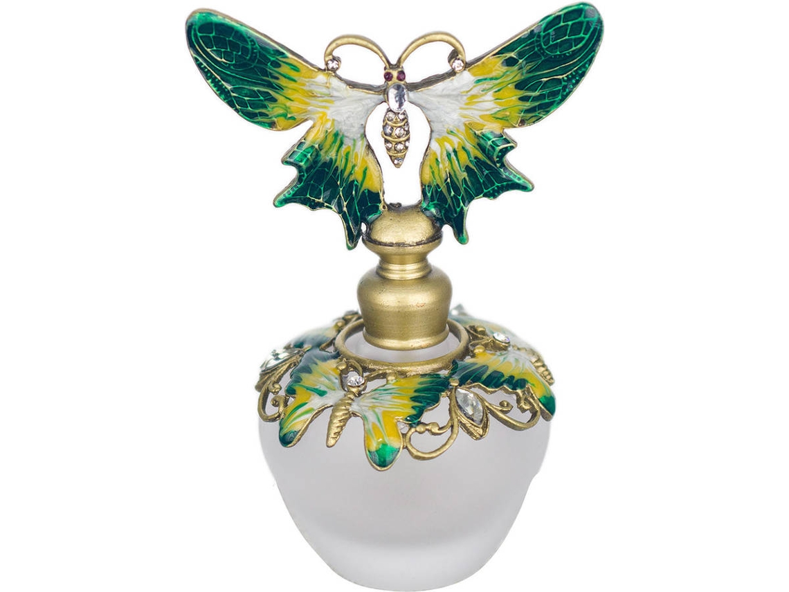 Botella Perfume Verde de Metal 10X5X7cm Aceite Esencia