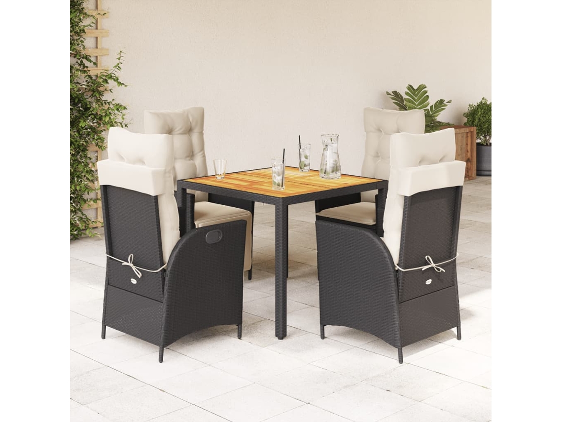 Juego de comedor de jardín de 5 piezas con cojines de mimbre negros de DKD Home Decor