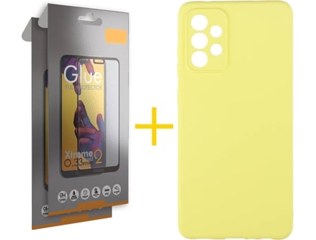 Kit Funda + 2 Protectores de Pantalla Samsung Galaxy A72 5G SKYHE Full Silicona Líquida (Amarillo)