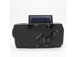 Rádio portátil multifuncional para emergências ao ar livre — Alimentação solar e operação manual — Preto