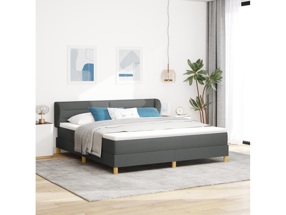 Cama Box Spring Con Colchón Tela Gris Oscuro 180x200 Cm