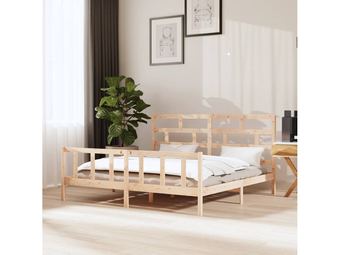 Marco de Cama Madera de Pino Macizo Marrón (200x200cm)