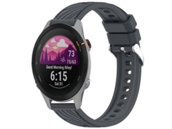 Bracelete Para Garmin Forerunner 255s (18mm) - Silicone - Textura Listrada - Fivela De Aço Prate Cinza Escuro
