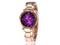 Reloj De Pulsera Unisex De Aleación Con Esfera Redonda, Movimiento De Cuarzo Analógico, Color Morado, Estilo Moderno.