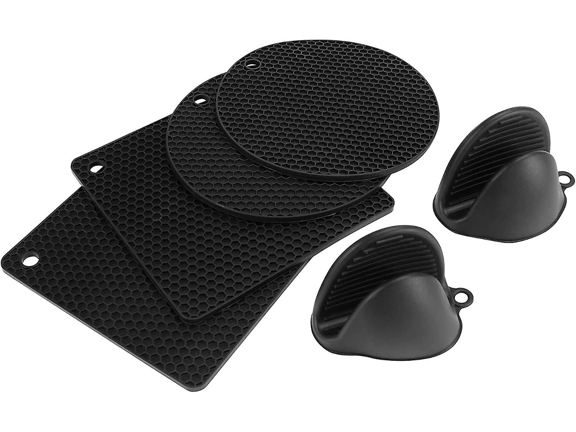 Trivet De Silicona, 6 Piezas Almohadilla De Mesa Extra Gruesa Con Portavasos, 18.5cm Resistente Al Calor Para Cocina, Negro