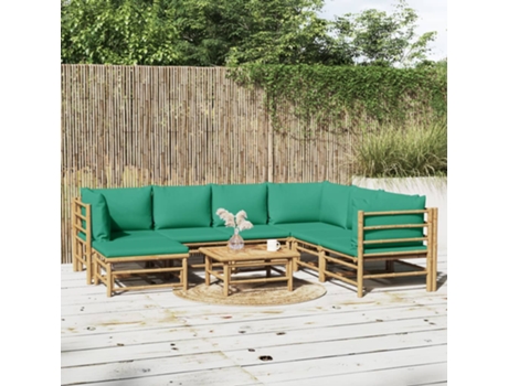 Conjunto 8 de muebles de jardín VIDAXL bambú con cojines verde