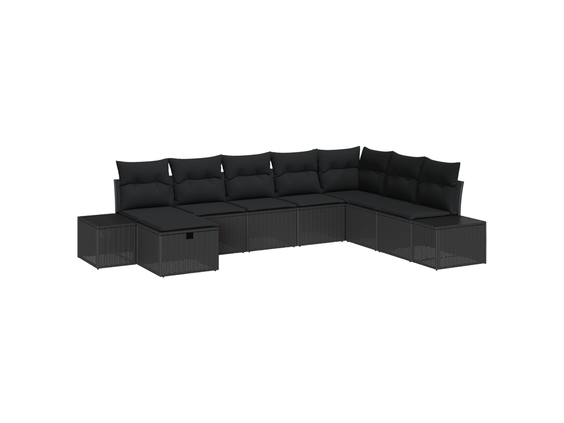 Conjunto de sofás de jardín Vidaxl de 8 piezas, ratán negro y acero