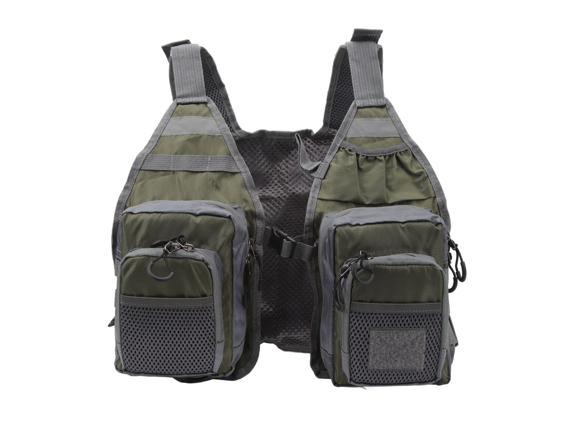 Chaleco De Pesca Con 8 Bolsillos, Tiras Reflectantes, Malla, Tela Oxford Ajustable, Equipo De Pesca, Verde Oliva