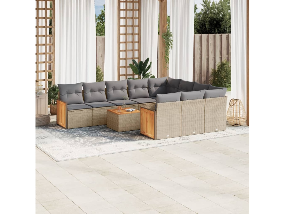 Conjunto de sofá de jardín de 11 piezas con cojines de mimbre beige DKD Home Decor