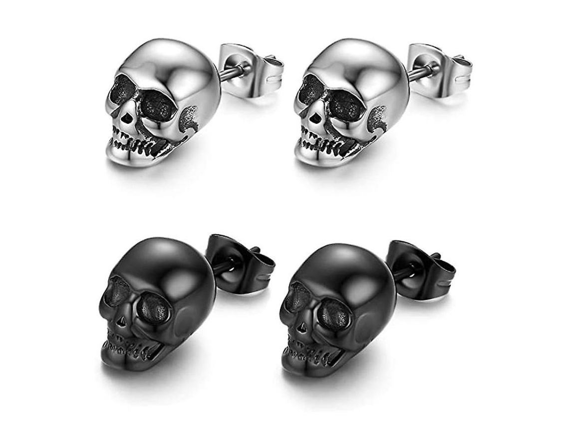 Pendientes De Acero Inoxidable Estilo Punk Dorado, Pendientes De Rock Para Hombre (2 Pares, Negro, Plateado)