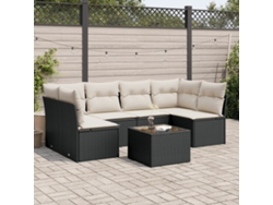 Conjunto de sofá de jardín de 7 piezas con cojines de mimbre negro de DKD Home Decor