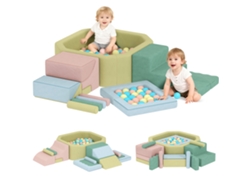 Conjunto De Blocos Macios Para Crianças 3 A 6 Anos, 15 Peças De Espuma E 200 Bolas Para Brincadeira Multicolorido