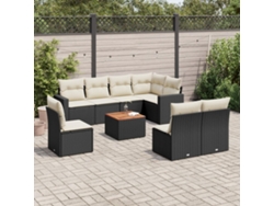 Conjunto de sofás de jardín de 9 piezas DKD Home Decor con cojines de mimbre negros