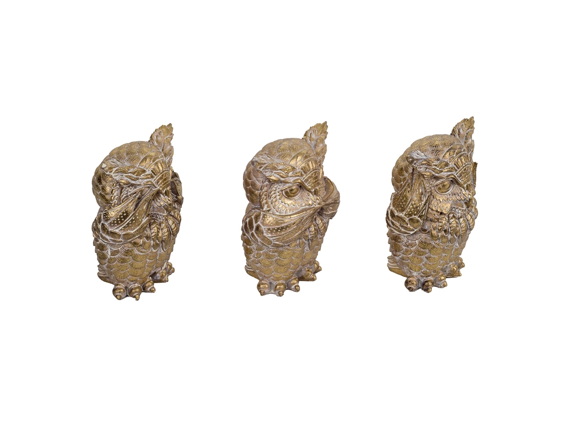 Signes Grimalt BY SIGRIS - Figura buho 3 Uni. Dorado de Resina Figura de Búho Figuras De Resina Para Jardin Figura Resina Decoración cm