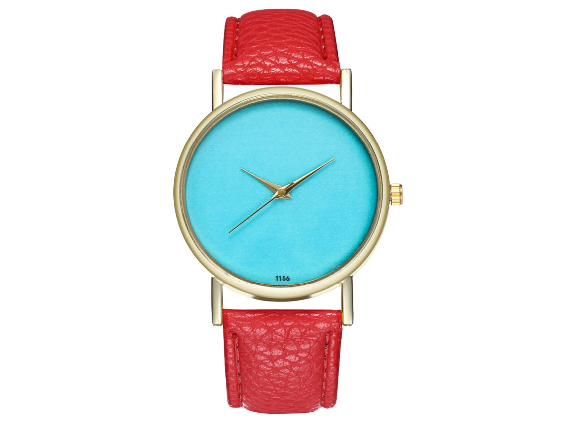 Reloj De Pulsera Unisex De Piel Sintética, Esfera Redonda Sencilla, Movimiento De Cuarzo, Color Rojo.