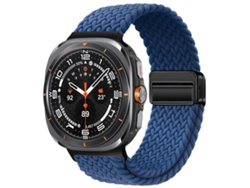 Bracelete Para Samsung Galaxy Watch Ultra - Nylon Trançado Com Fivela Magnética (47mm) - Azul Marinho