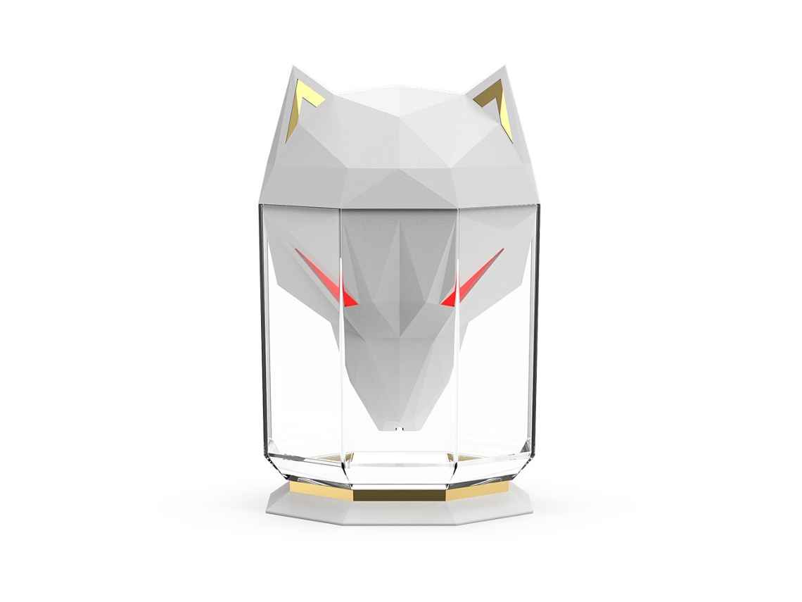 Humidificador Digitallab de 650 ml, forma de cabeza de lobo, luz ambiental, pulverización de nanonivel (blanco)