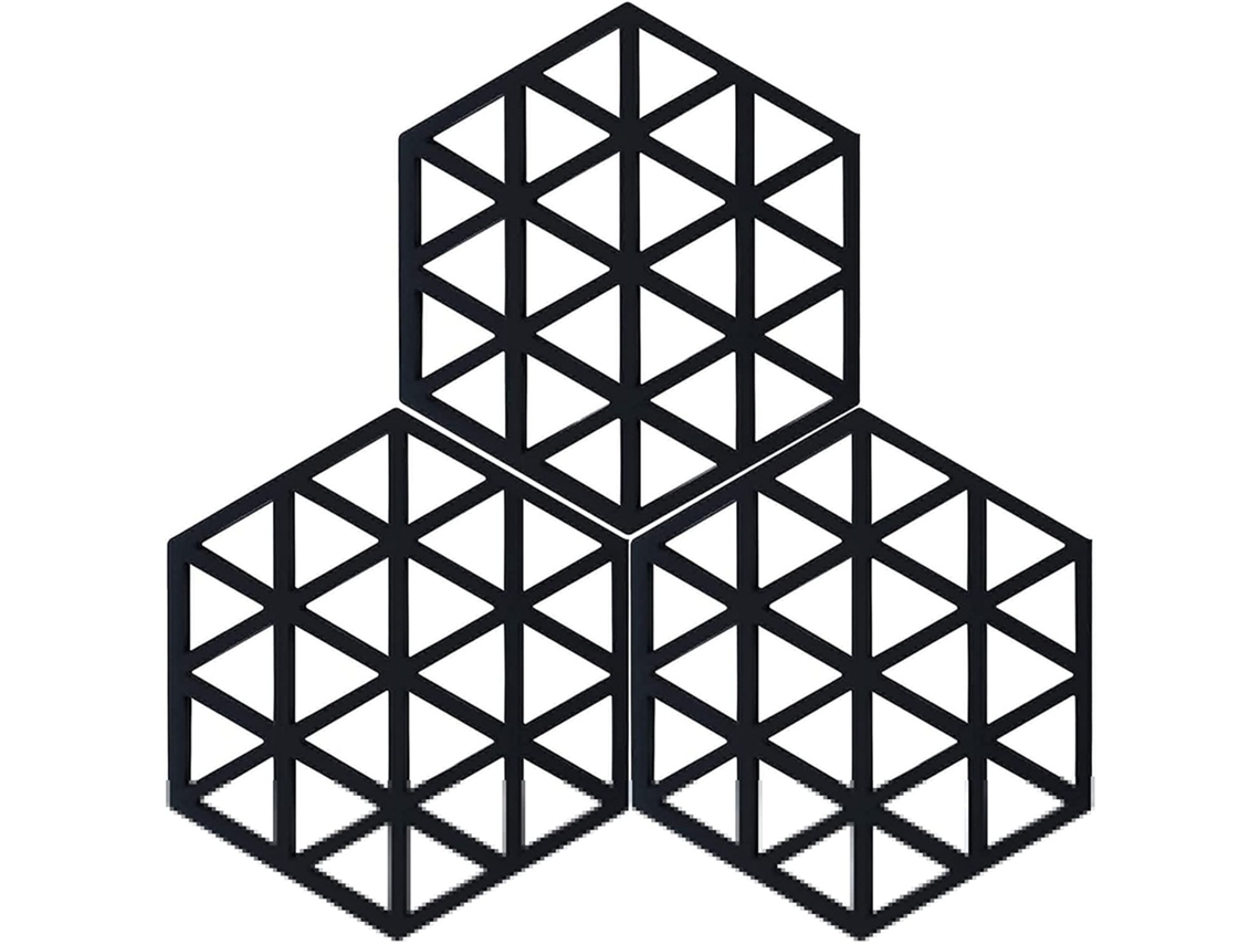 Juego De 3 Agarraderas De Silicona Para Sartenes, Manteles Individuales, Cucharas Y Tenedores De Cocina. Agarraderas Resistentes Al Calor (negro, Malla: 160x138x8 Mm)