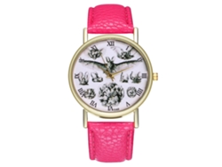 Reloj De Cuarzo Unisex Con Correa De Cuero Pu Moda Patrón Murciélago Dial Números Romanos Rojo Rosa