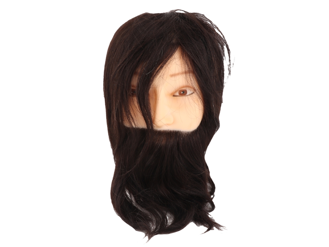 Cabeza De Maniquí Masculino Para Entrenamiento De Peluquería Y Práctica De Estilismo Con Pelo Humano Real 25cm Y Barba 10cm