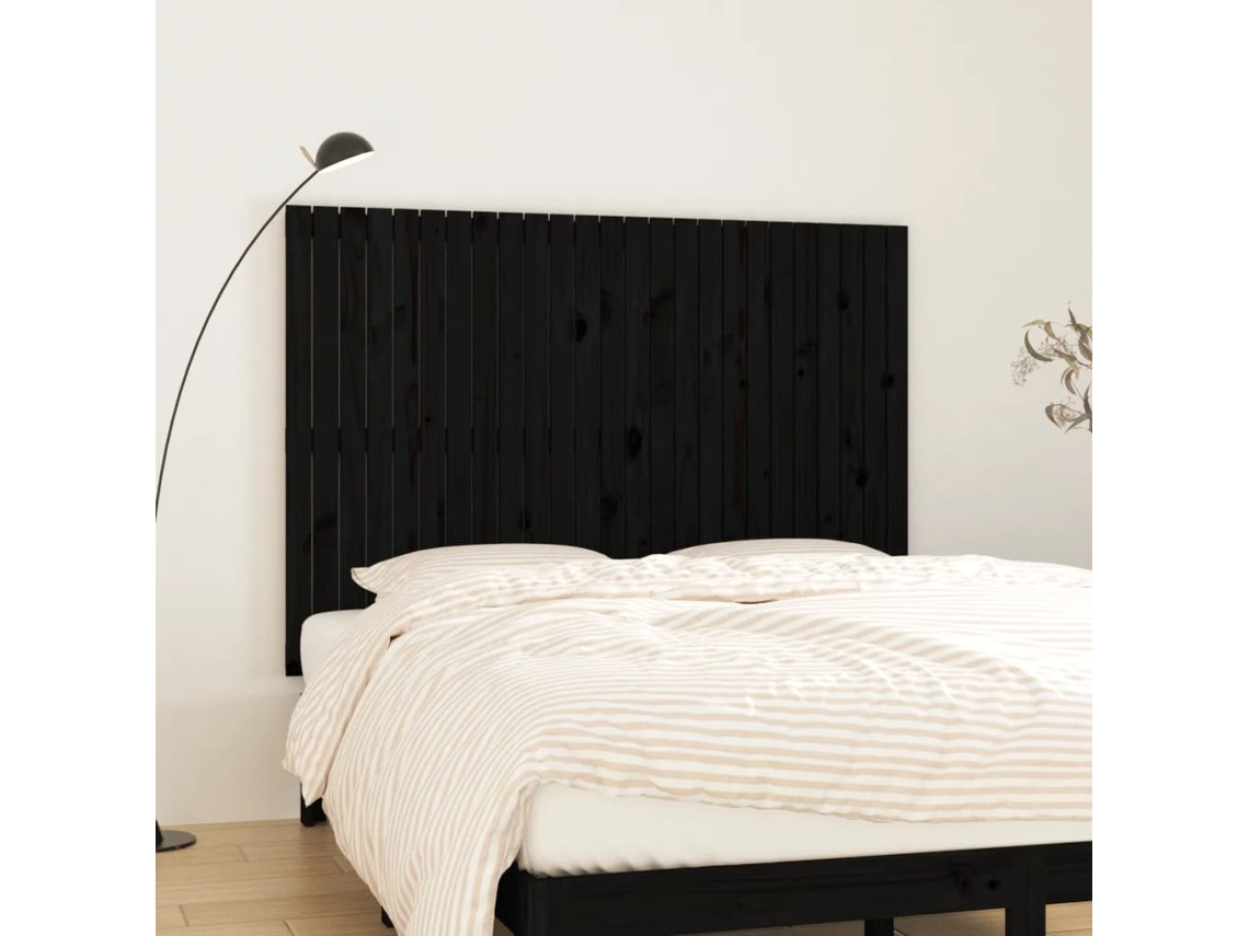 Cabecero De Cama Pared Madera Maciza Pino Negro 159,5x3x110 Cm
