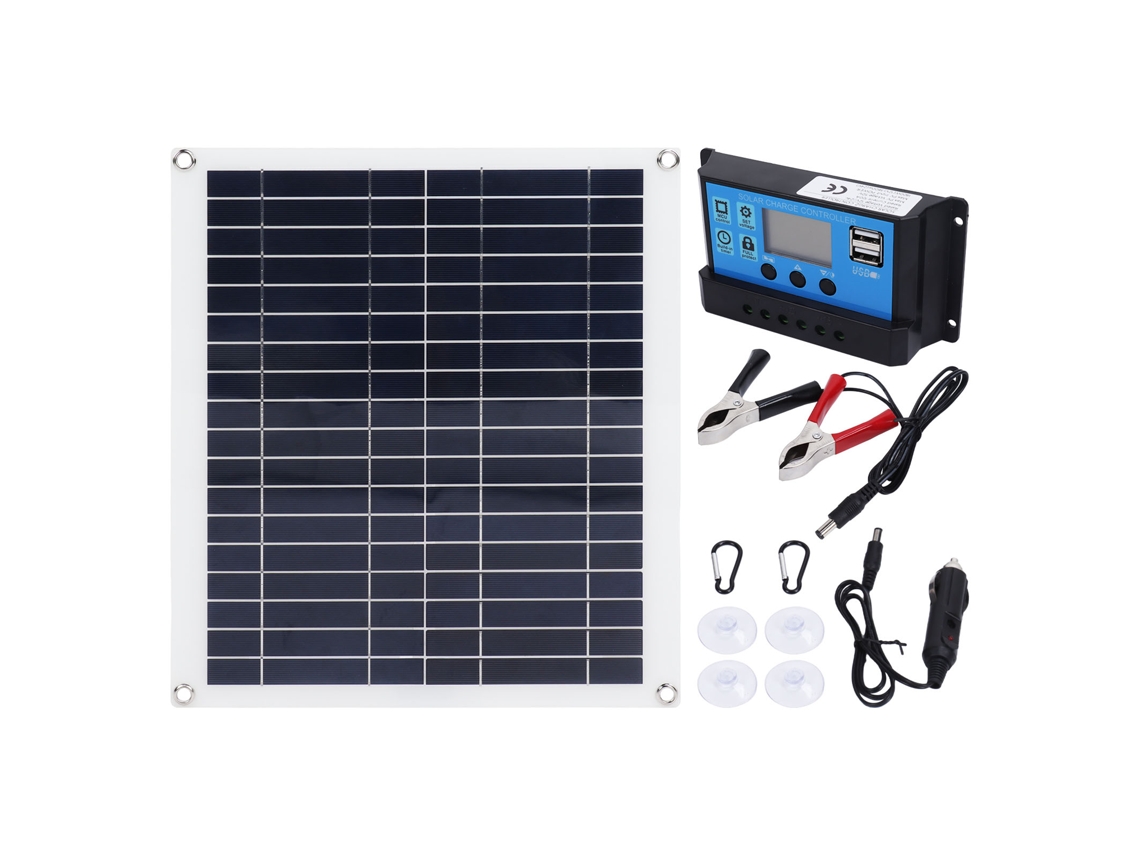 Kit de panel solar fotovoltaico de 100 W, cargador portátil plegable de 20 W con controlador de 100 A para teléfono móvil, exterior y coche.