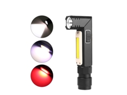 Linterna plegable de alta intensidad con luz roja y blanca, recargable vía USB.
