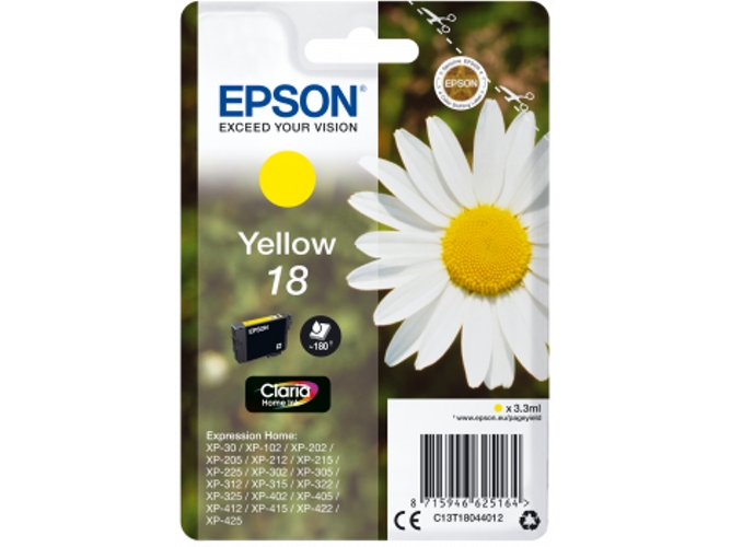 Cartucho de tinta original EPSON, Tinta Claria Home, 18, Margarita 3,3 ml , Amarillo, C13T18044012, T1804