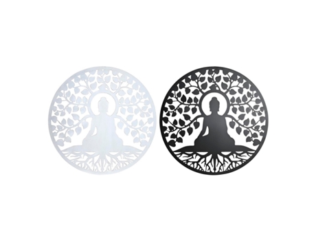Decoración de Pared DKD HOME DECOR Blanco Negro Buda Oriental 100 x 1 x 100 cm (2 Unidades)