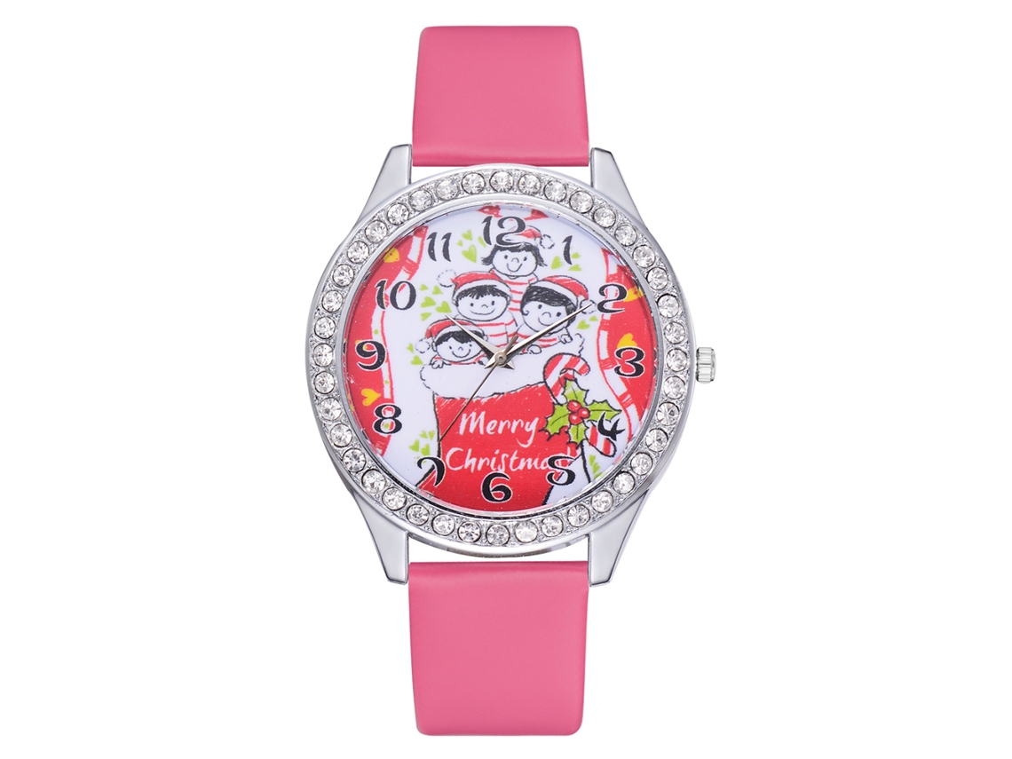 Reloj De Cuarzo Unisex Con Correa De Pu Patrón Navideño Casual Regalo Rojo Rosa