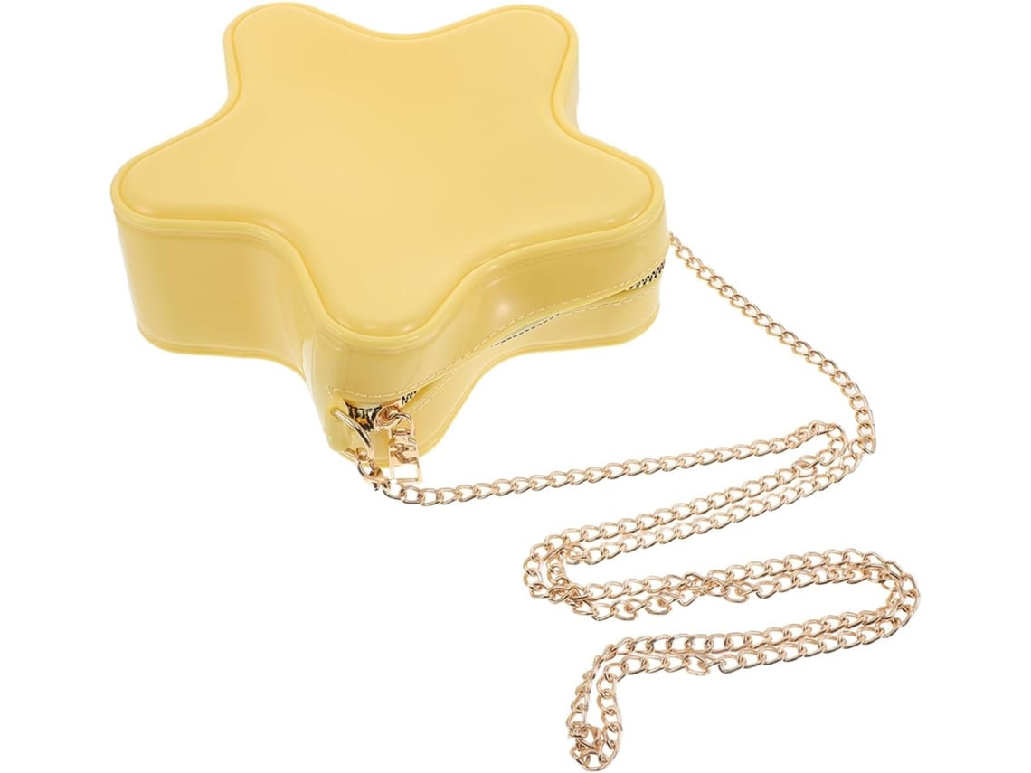 Bolsa Transversal Star Feminina, Amarela, Bolsa Grande De Tecido Macio Com Corrente.