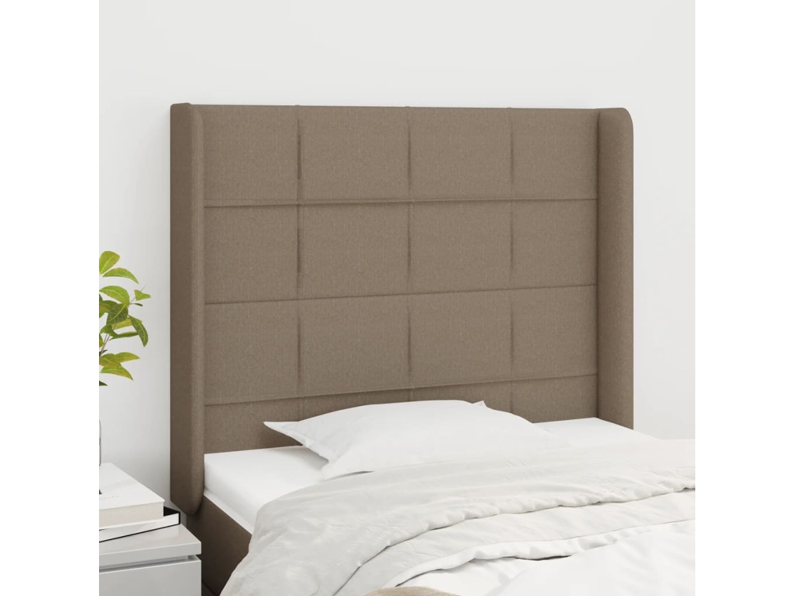 Cabecero | Panel de cama con solapas, tela, 93 x 16 x 118/128 cm, marrón grisáceo