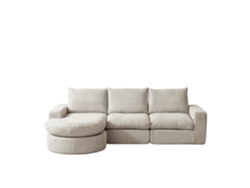 Sofá modular de 3 plazas - Chenilla, elementos curvos y chaise longue, sin montaje - Beige