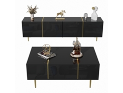 Conjunto Mueble Tv Y Mesa Centro Negro Brillante Salón Moderno