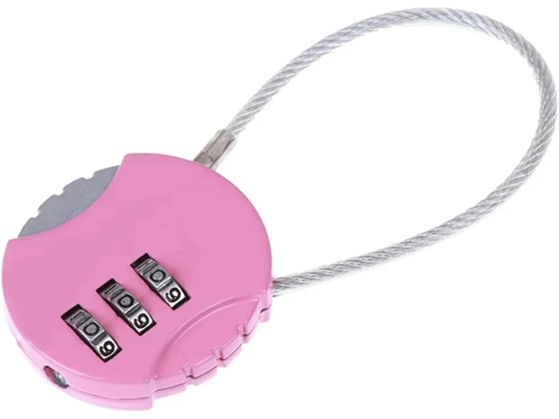 Candado de combinación para equipaje, antirrobo, de cable, apto para mochilas, maletas y armarios (rosa)