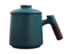 2026da-taza De Té Cerámica Con Infusor Y Tapa, Asa De Madera, 400ml, Textura Retro
