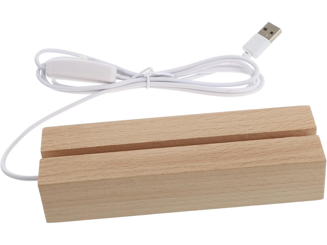 Base Led Madera Haya, Soporte Placa Luz Usb Luz Cálida, Lámpara Mesilla Portátil Dormitorio.