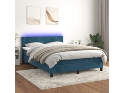 Cama Box Spring Colchón Y Led Terciopelo Azul Oscuro 140x200 Cm