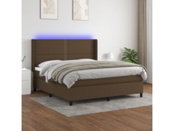 Cama Box Spring Colchón Luces Led Tela Marrón Oscuro 180x200cm