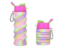 Botella Colapsable Jinyi Arcoíris 500ml Para Niñas, Diseño Unicornio, Eco-amigable, Ideal Para Colegio Y Deportes