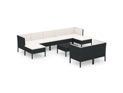 Conjunto 10 muebles de jardín VIDAXL y cojines ratán sintético negro