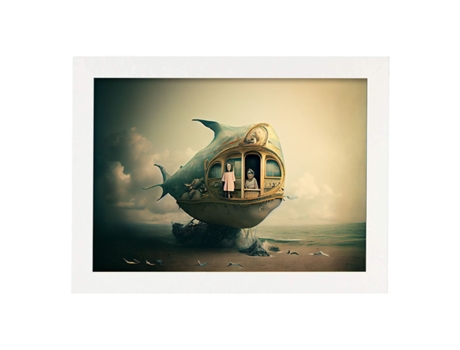 NACNIC Poster Autobús Tiburón En Estilo Surrealismo Cinematográfico Ilustraciones Y Grabados De Historieta Abstracta Y Artística A4 Marcos Blancos