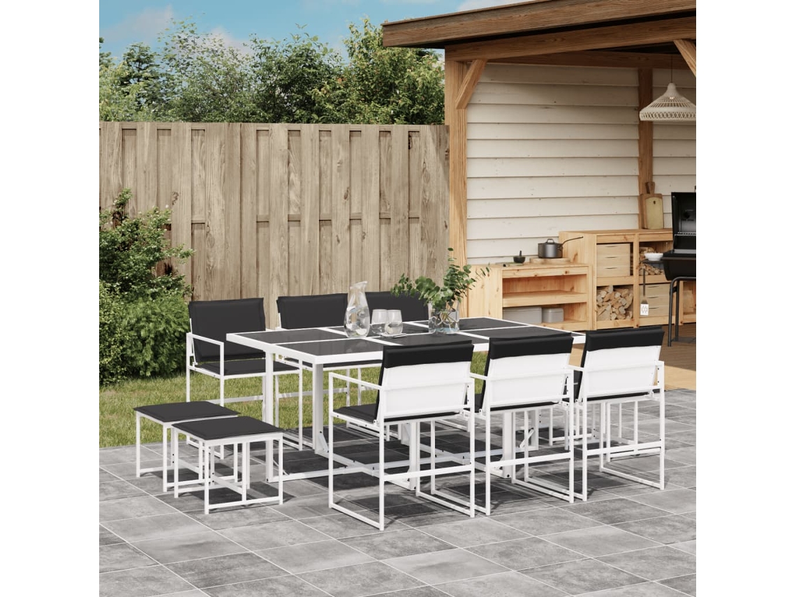 Conjunto 11 Piezas De Jantar P/ Jardim C/ Almofadões Textilene Branco Dkd Home Decor