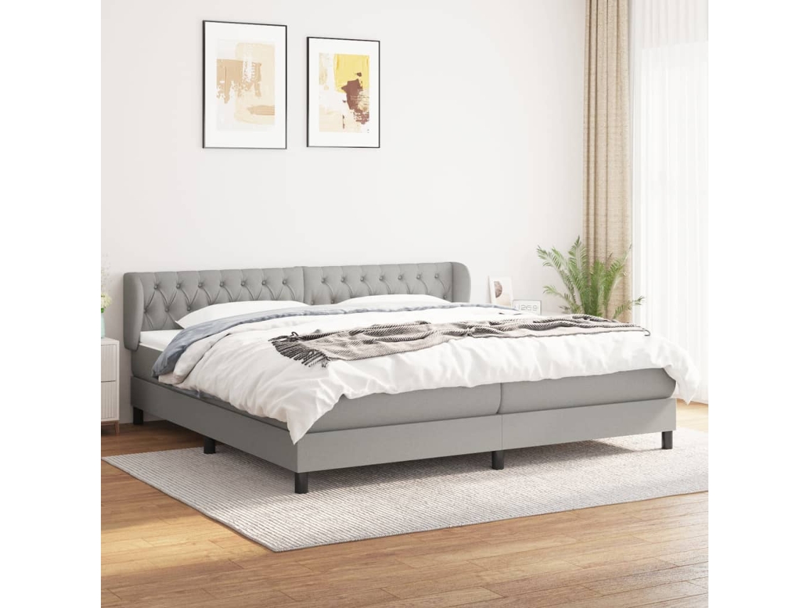 Cama Box Spring Con Colchón Tela Gris Claro 200x200 Cm